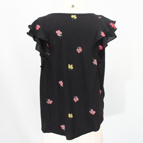 Loft Floral Shirt Small Ruffle Top Black - Picture 6 of 7